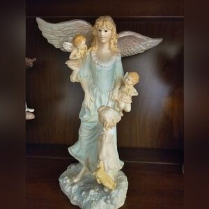 Angel with Children Figurine - Soft Blue & Cream United design angels. 11.5"